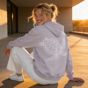 Sudadera lila unisex de algodón orgánico | Tortuga marina