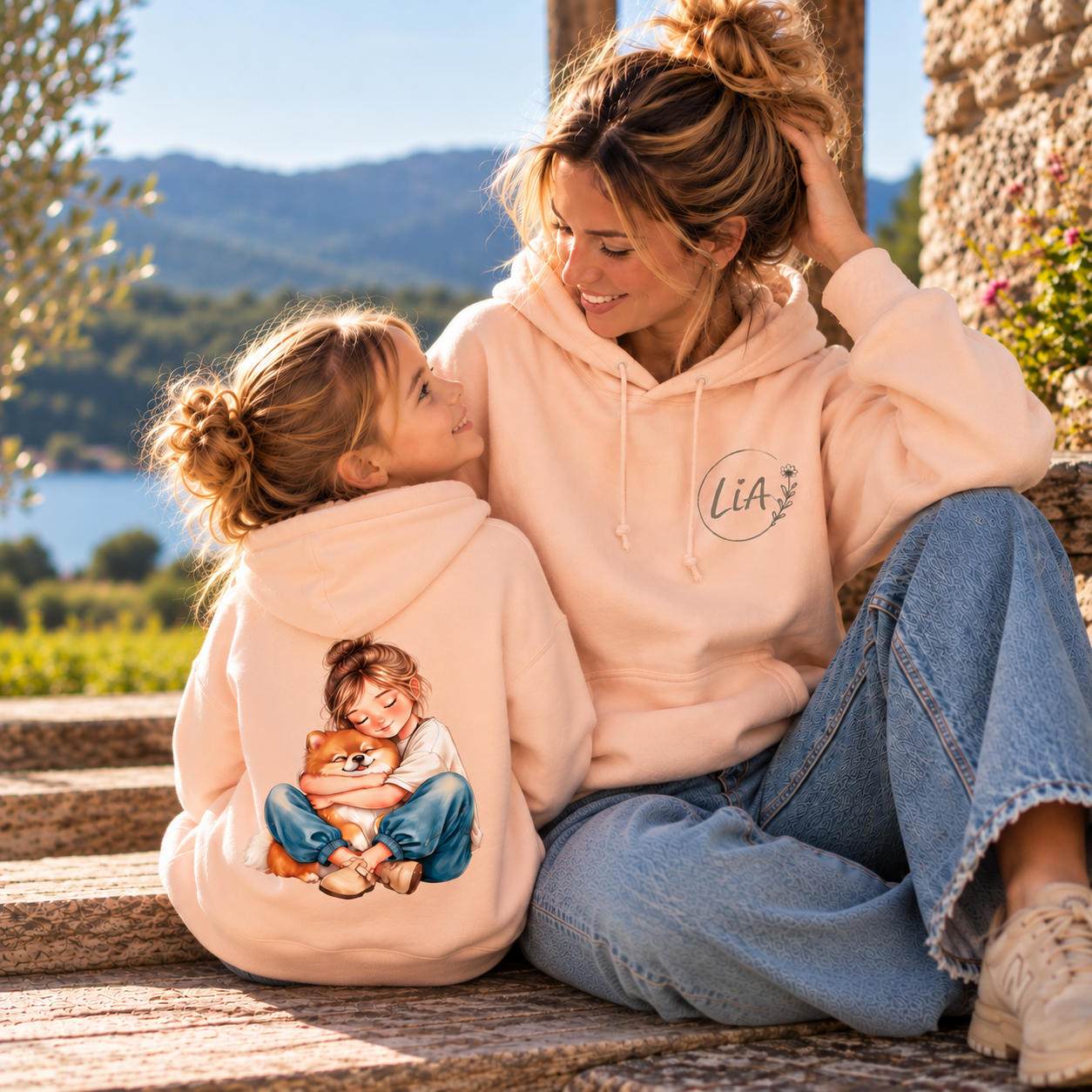 Sudadera Lía & Sira – Rosa Polvo | Niña y Adulta
